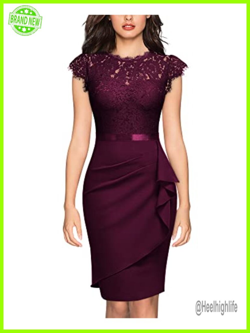 Lace Cap Sleeve Ruffle Sheath Cocktail Dress
